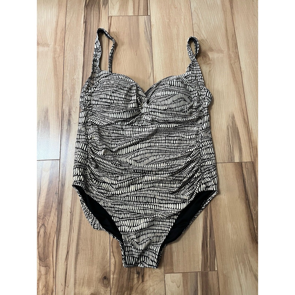 Shore Shapes Swimwear 1 Pc Slimming Ruched Molded Bodice Swimsuit 14 Brown Black